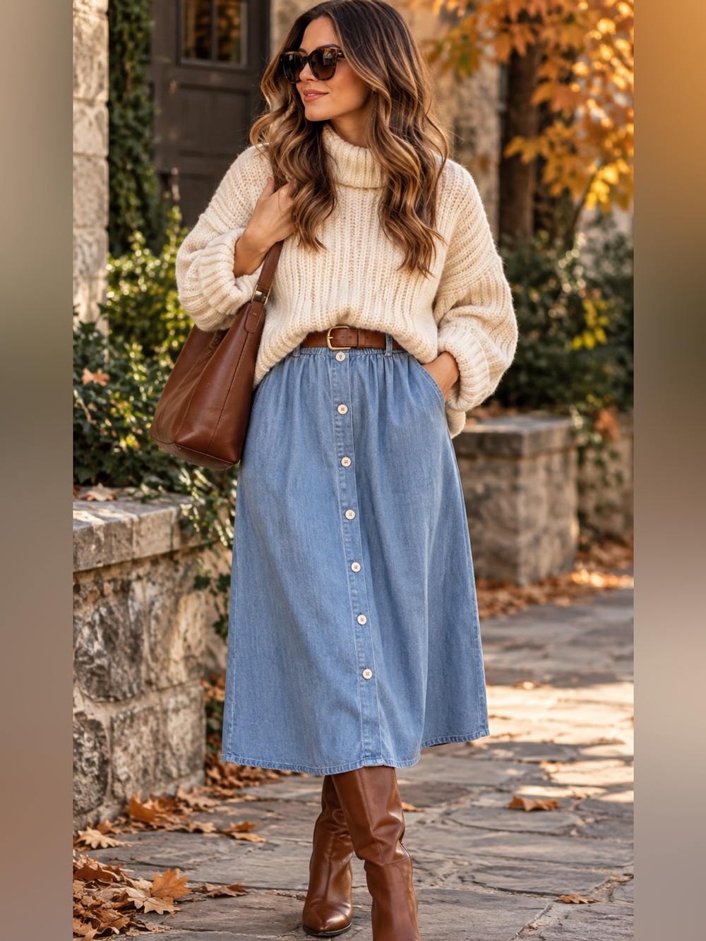 LOFT Chambray Midi Skirt Large Lyocell Linen Blend Button Front Elastic Waist